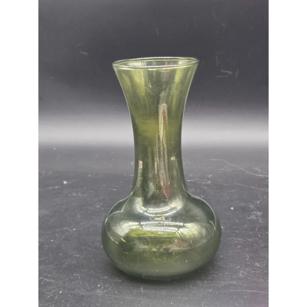 Mid-Century Modern Olive Green Blown Glass Vase